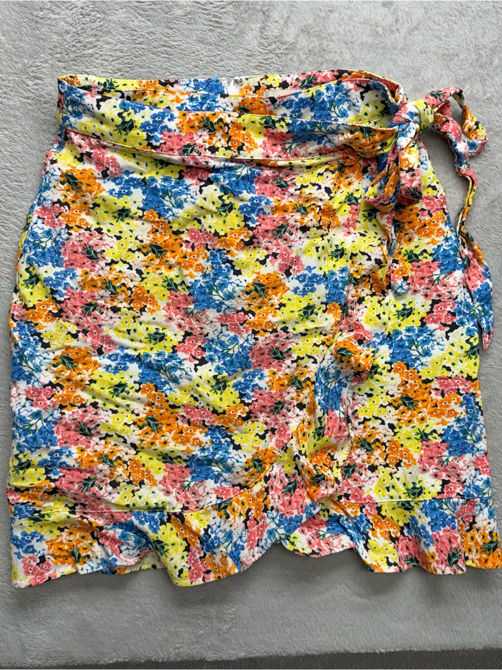 LOFT Floral Wrap Mini Skirt ā Pink, Blue, Yellow, Orange, Green